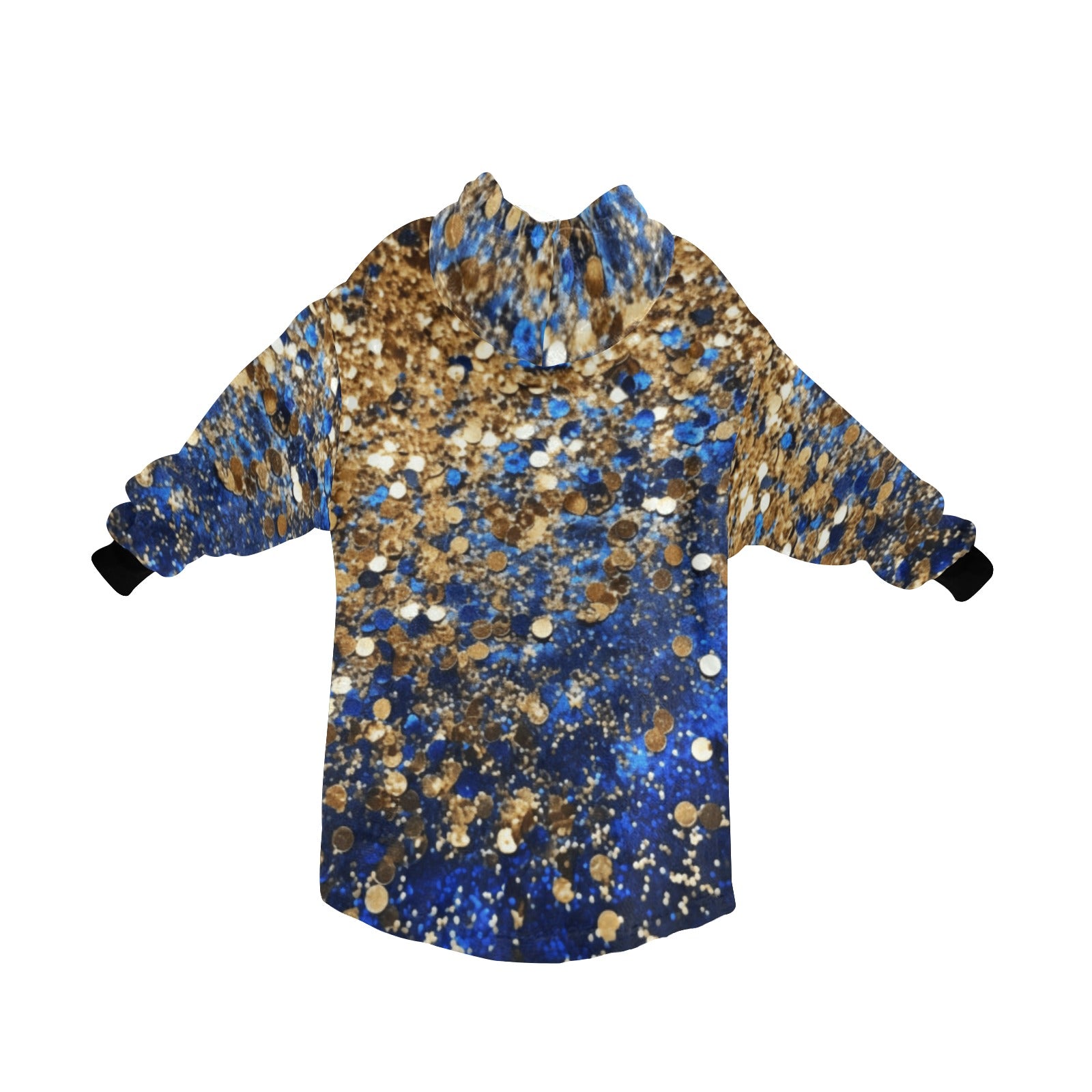 Blue and Gold Sparkle Blanket Hoodie for Women - Cranberry Lake Design Co.  #