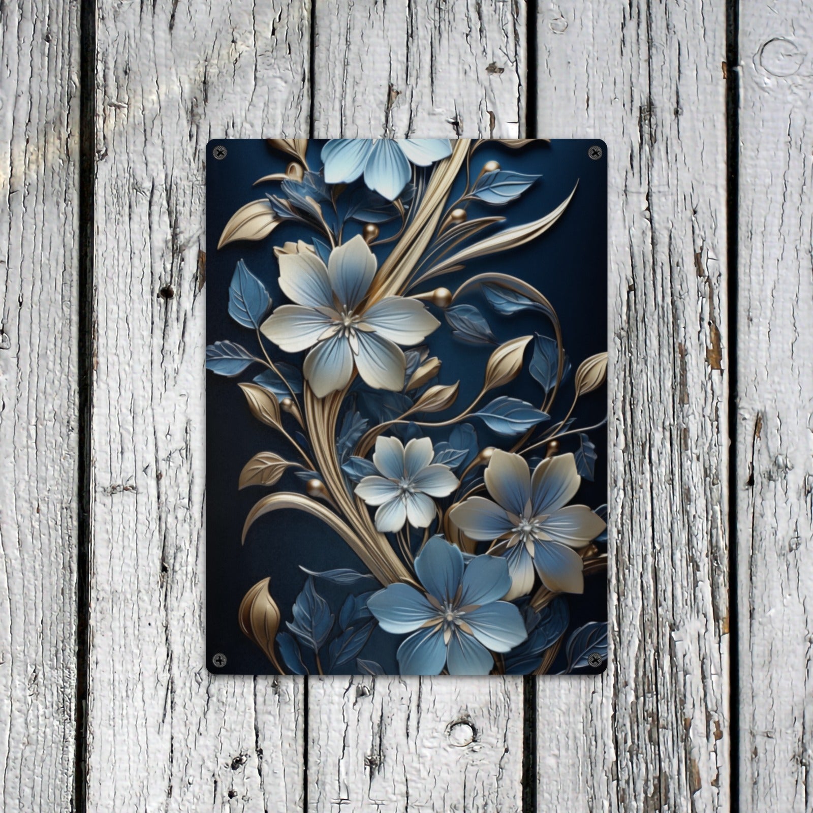 Opulent Blue and Gold Floral Metal Wall Art - Cranberry Lake Design Co.  #