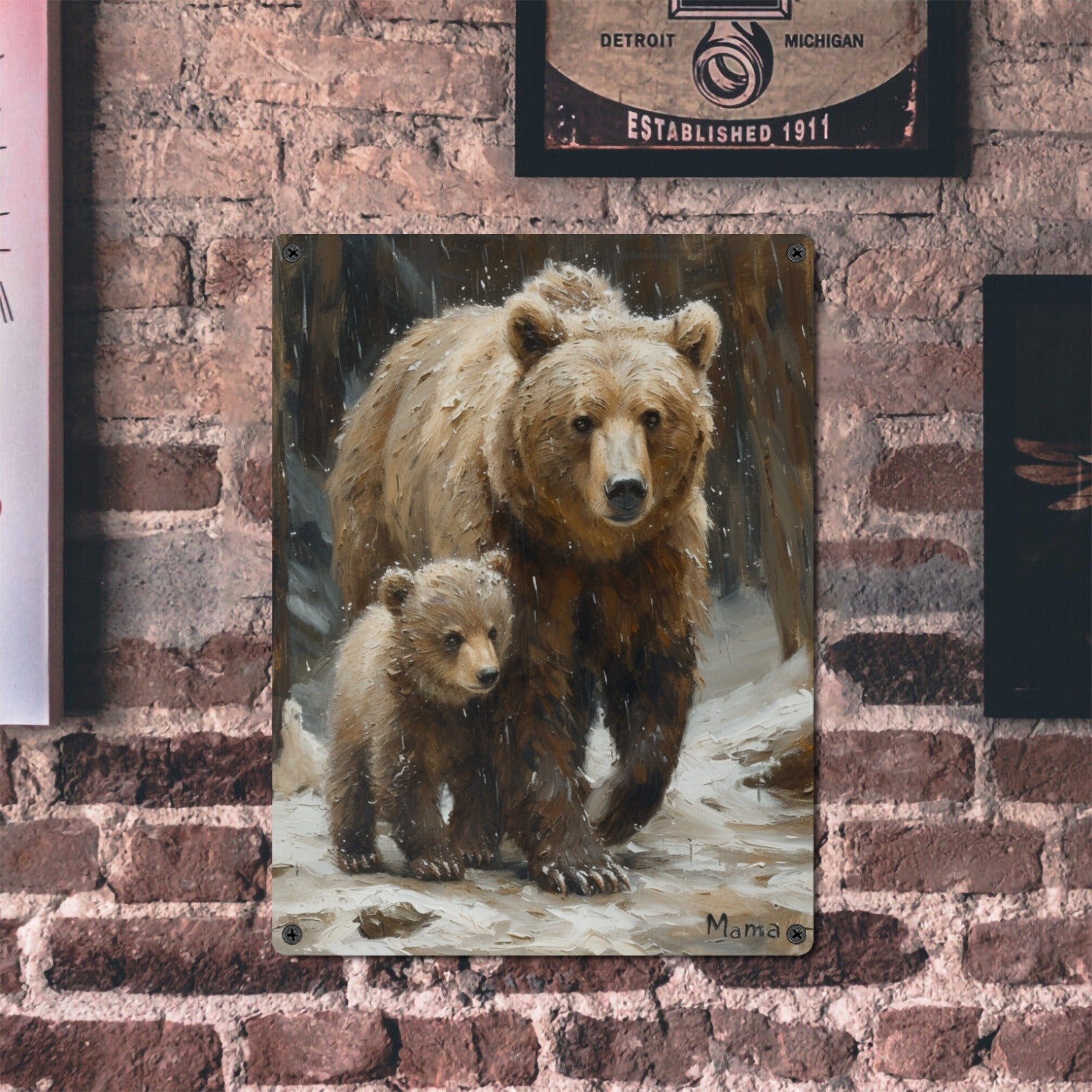 Mama Bear and Cubs Rustic Metal Tin Sign - 12x16 Inch - Cranberry Lake Design Co.  #