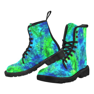 Blue & Green Tie Dye Women's Lace Up Canvas Boots - Cranberry Lake Design Co.  #