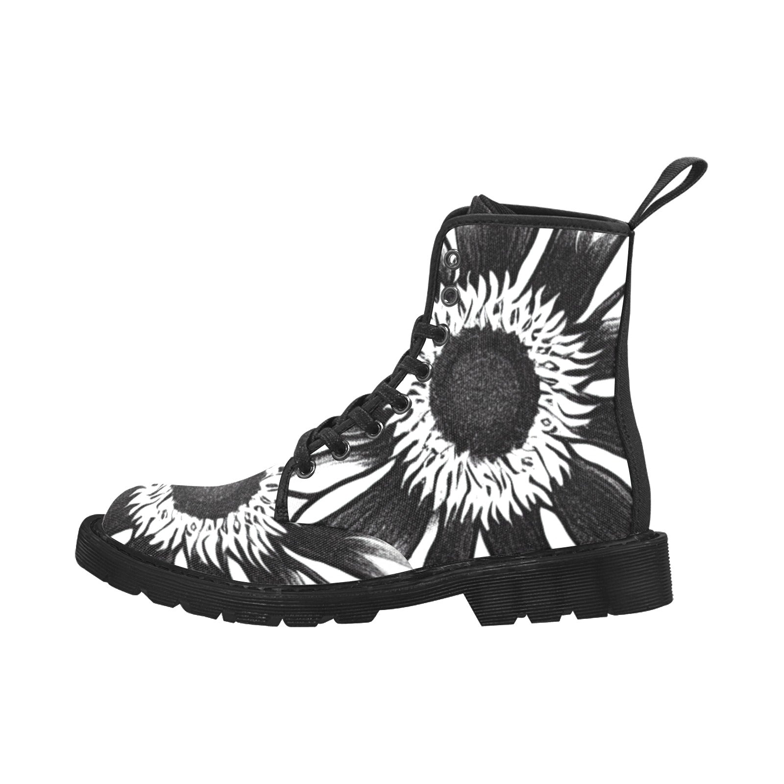 Black & White Sunflower Women's Lace Up Canvas Boots - Cranberry Lake Design Co.  #