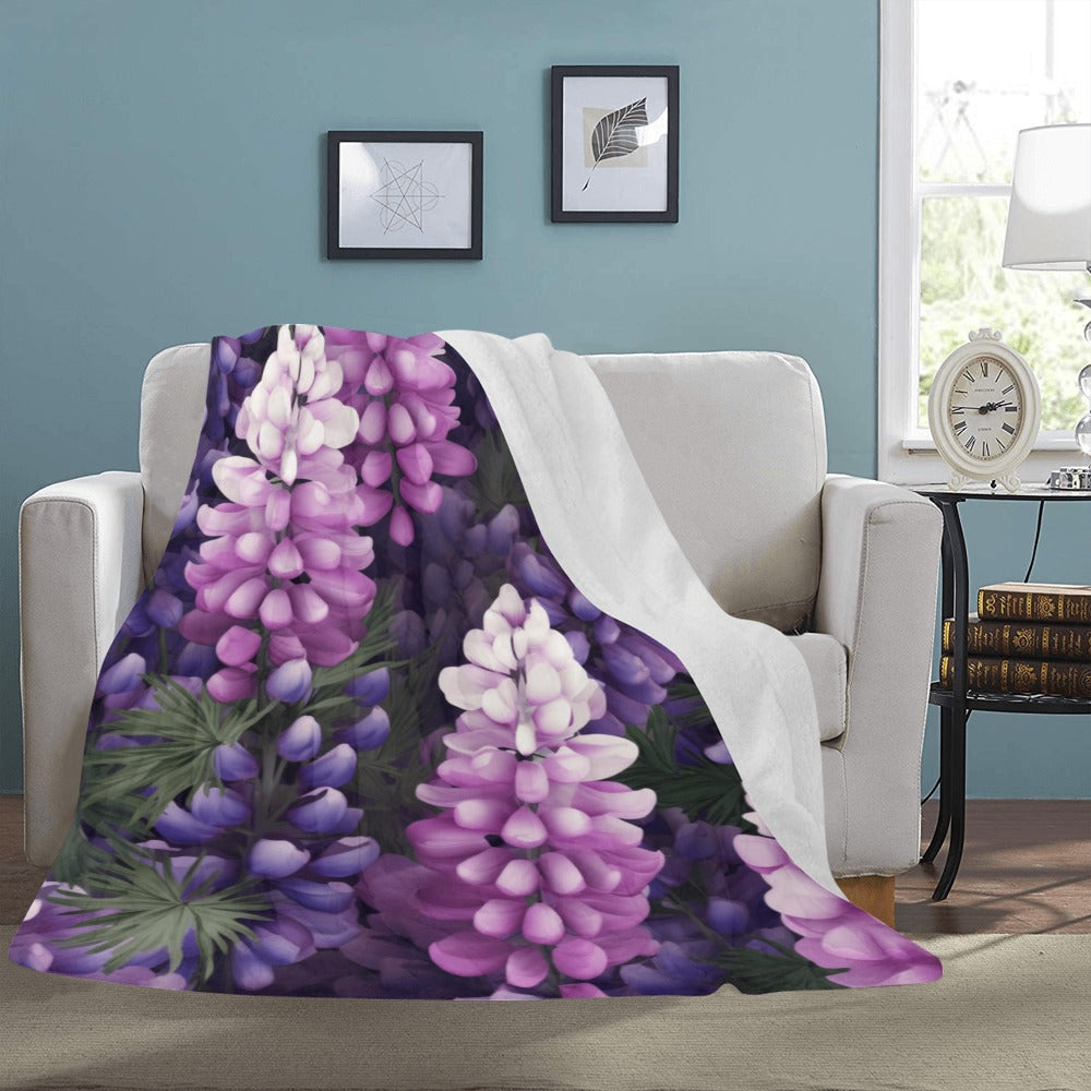 Purple Lupine Floral Throw Blanket - Ultra-Soft 60x80 Fleece Blanket with Vibrant Lupine Flower Design