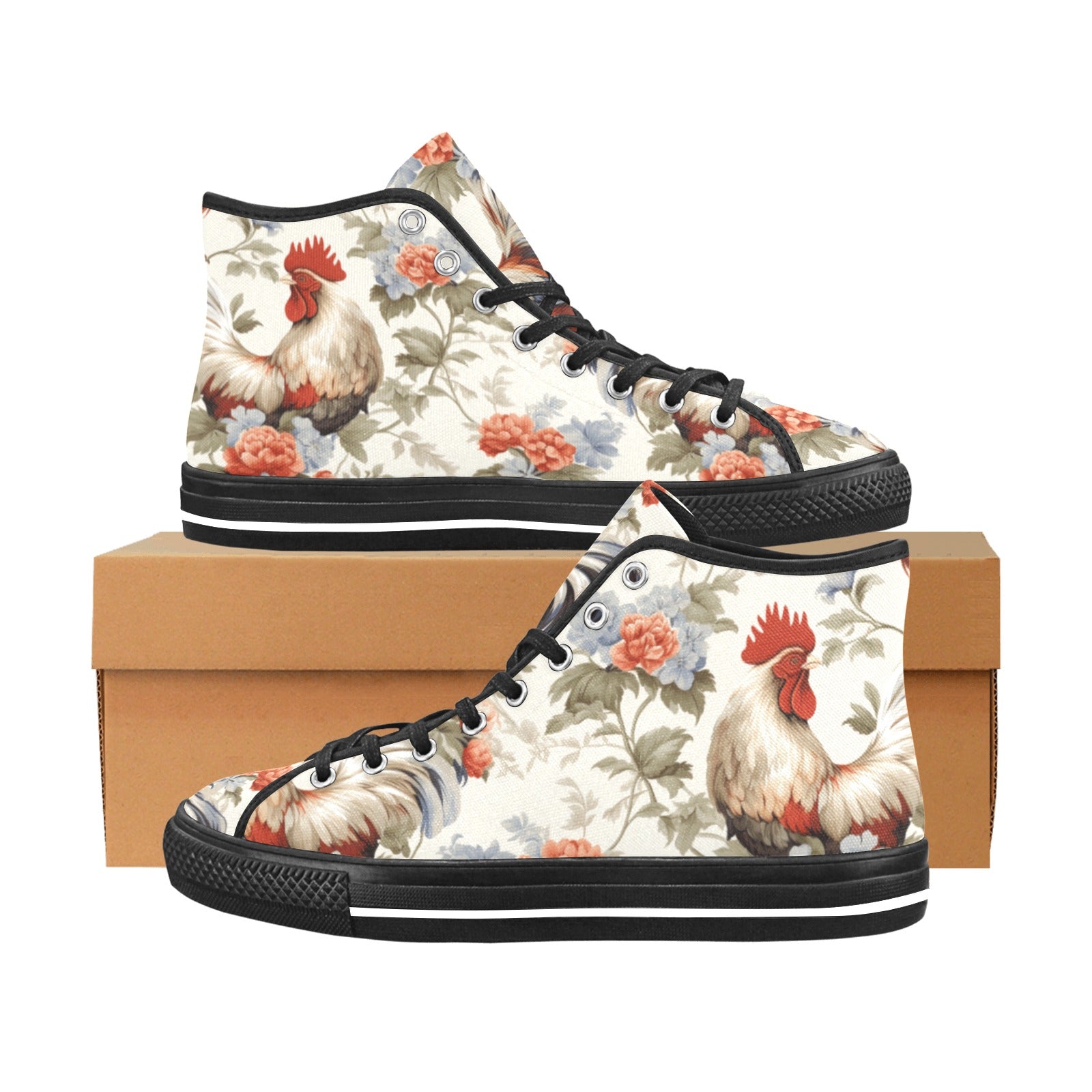 Country Chic Rooster & Floral High-Top Canvas Shoes - Cranberry Lake Design Co.  #