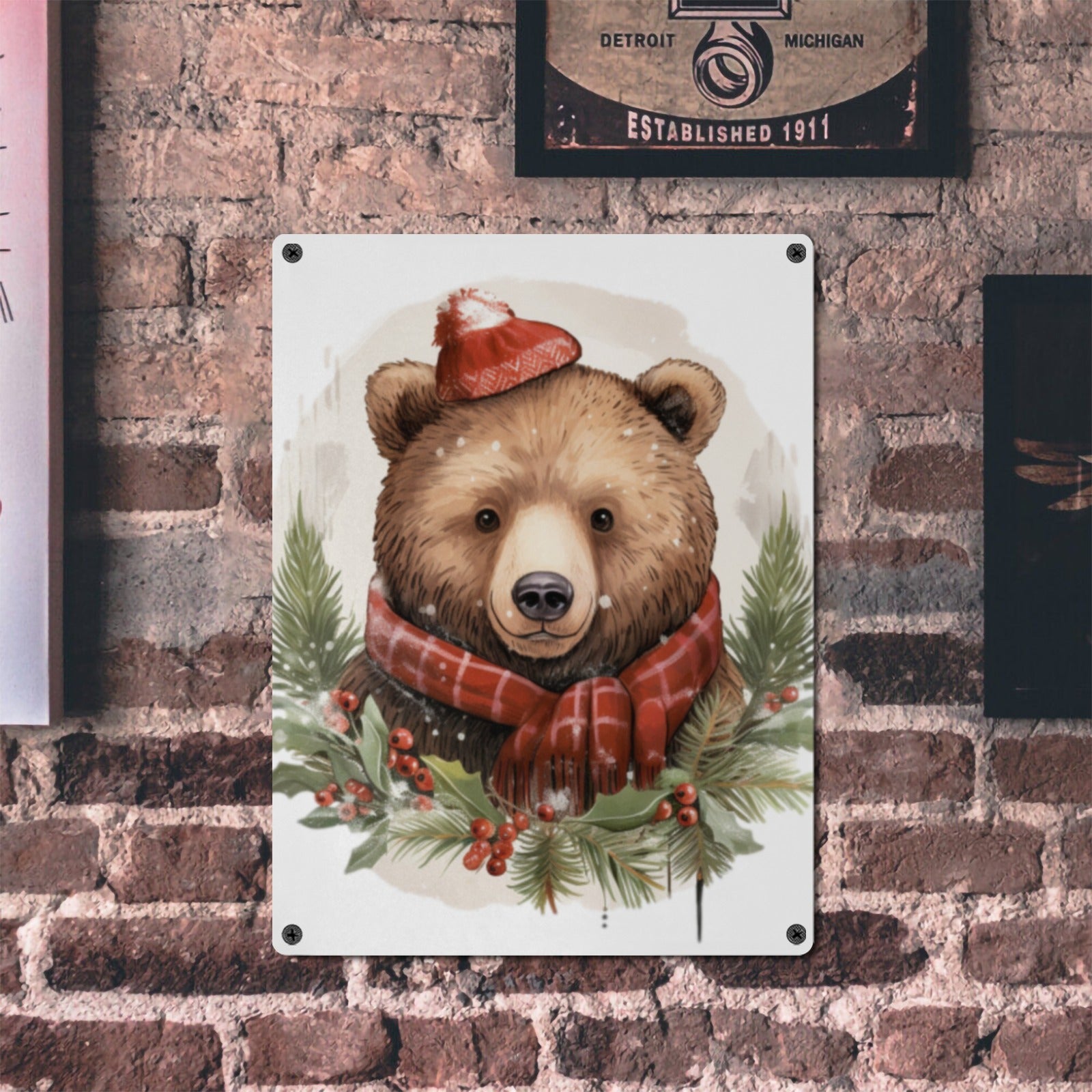 Snug as a Bug: Cozy Christmas Bear Metal Tin Sign - Cranberry Lake Design Co.  #