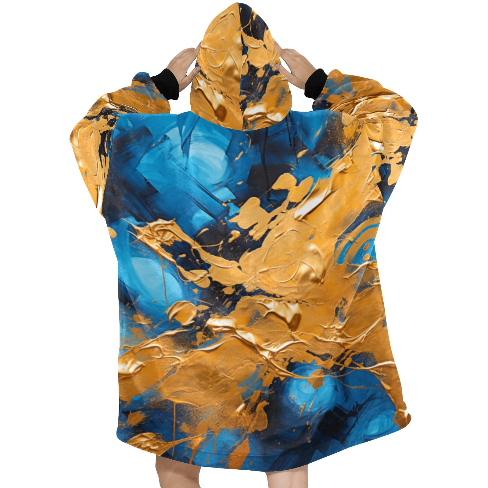 Blue and Gold Paint Blanket Hoodie for Women - Cranberry Lake Design Co.  #