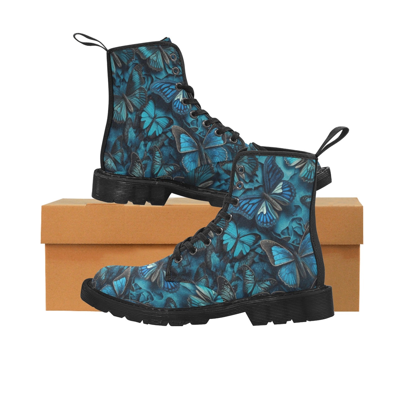 Women's Blue Butterfly Lace Up Canvas Boots - Cranberry Lake Design Co.  #