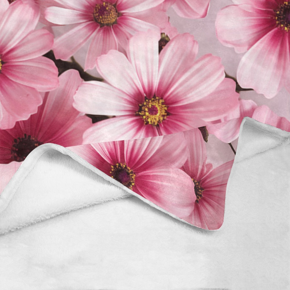 Pink Cosmos Flower Blanket | Floral Fleece Blanket | Ultra-Soft Micro Fleece | Cozy Throw | 60x80