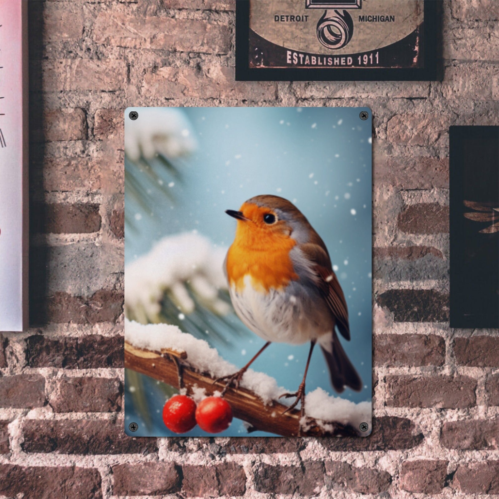 Nature Wildlife Bird Home Decor Wall Art Poster Winter Songbird Sign Indoor / Outdoor Metal Tin Sign 12"x16"