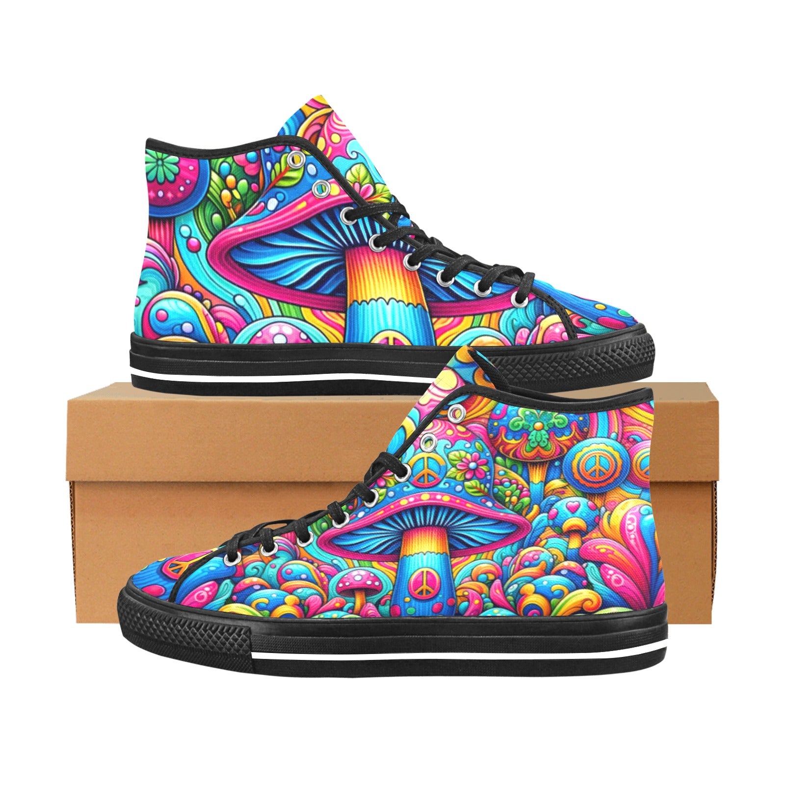 Cranberry Lake Designs Colourful Hippie-Style Mushroom High Top Canvas Shoes - Cranberry Lake Design Co.  #