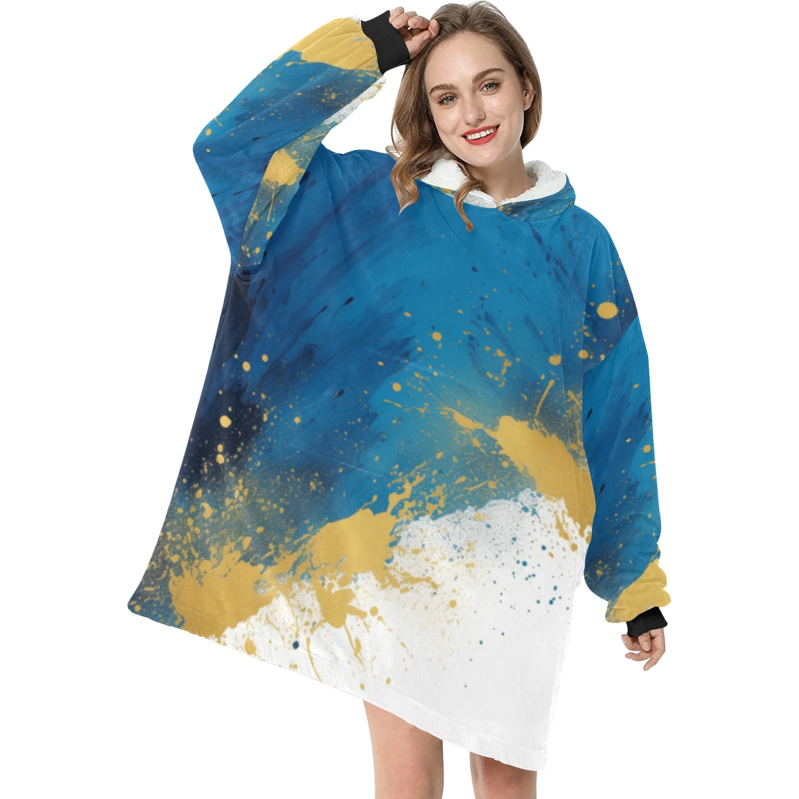 Blue and Gold and White Blanket Hoodie for Women - Cranberry Lake Design Co.  #