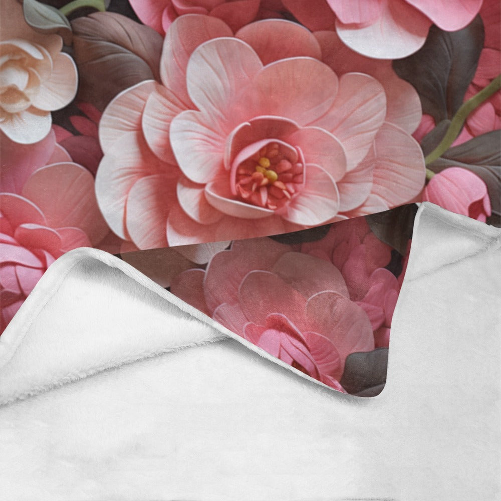 Pink Camellia Flower Throw Blanket - Cozy 60x80 Ultra-Soft Fleece Blanket with Elegant Floral Design