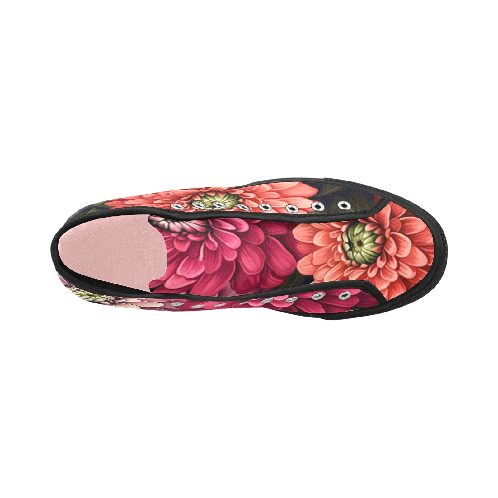 Pink Dahlia Print Canvas High Tops: Chic and Edgy Footwear for Free Spirits - Cranberry Lake Design Co.  #