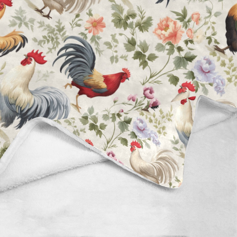 Rustic Rooster & Floral Micro Fleece Blanket