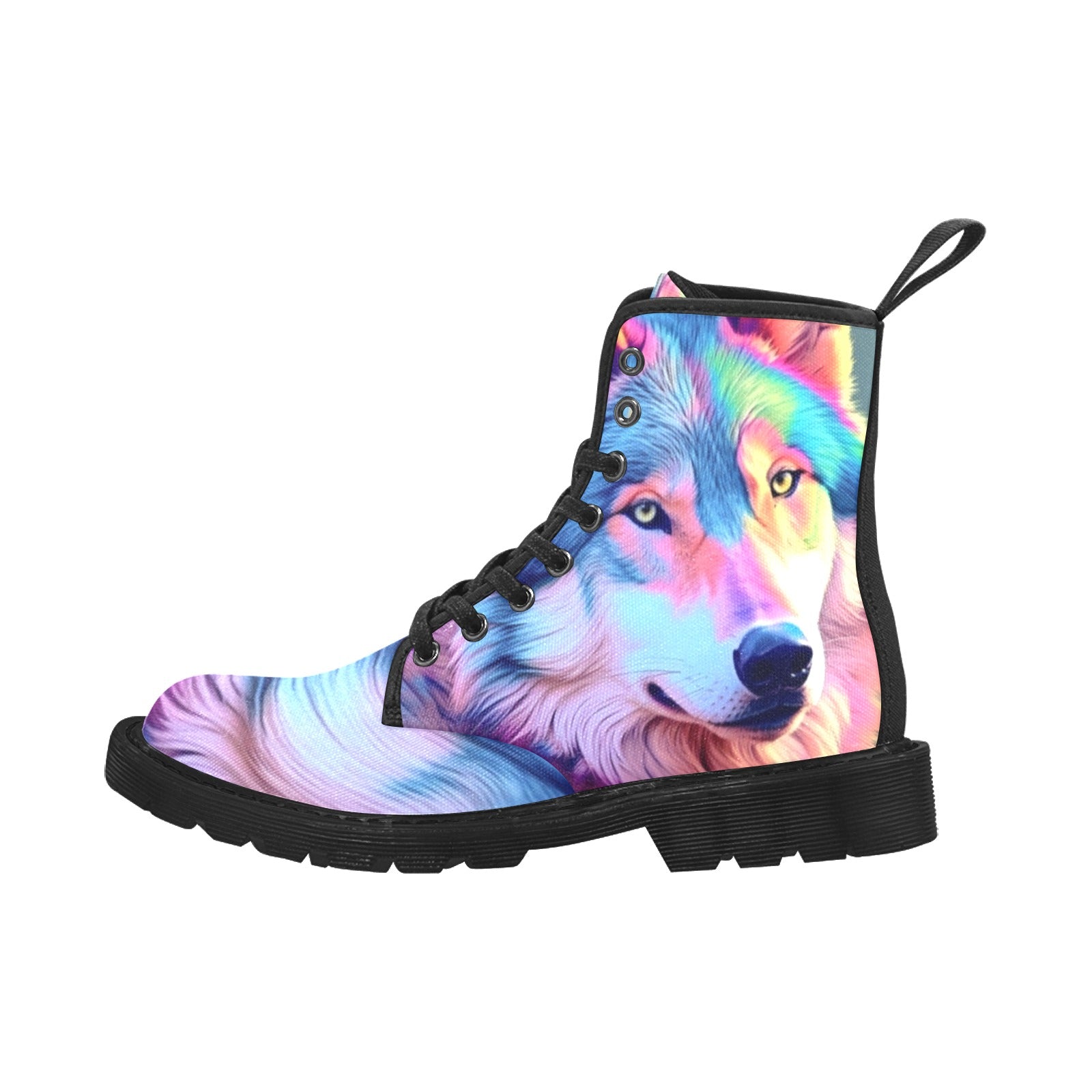 Colorful Wolf Women's Lace Up Canvas Boots - Cranberry Lake Design Co.  #