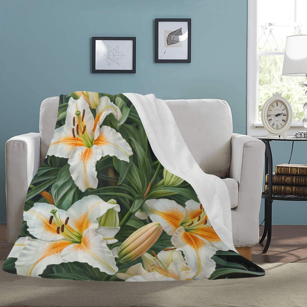 Elegant Lily Blanket - Soft Plush Throw - Floral Bedding - 60x80