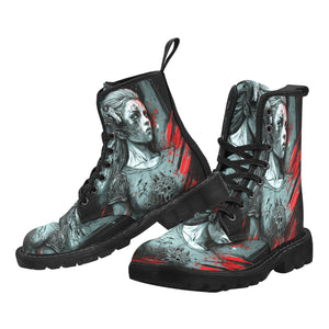 Zombie Woman Graphic Women's Lace Up Canvas Boots - Cranberry Lake Design Co.  #