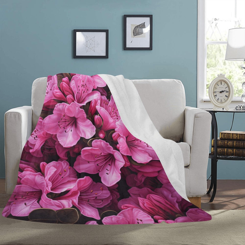 Pink Azalea Floral Throw Blanket - Ultra-Soft 60x80 Fleece Blanket with Vibrant Pink Azalea Design