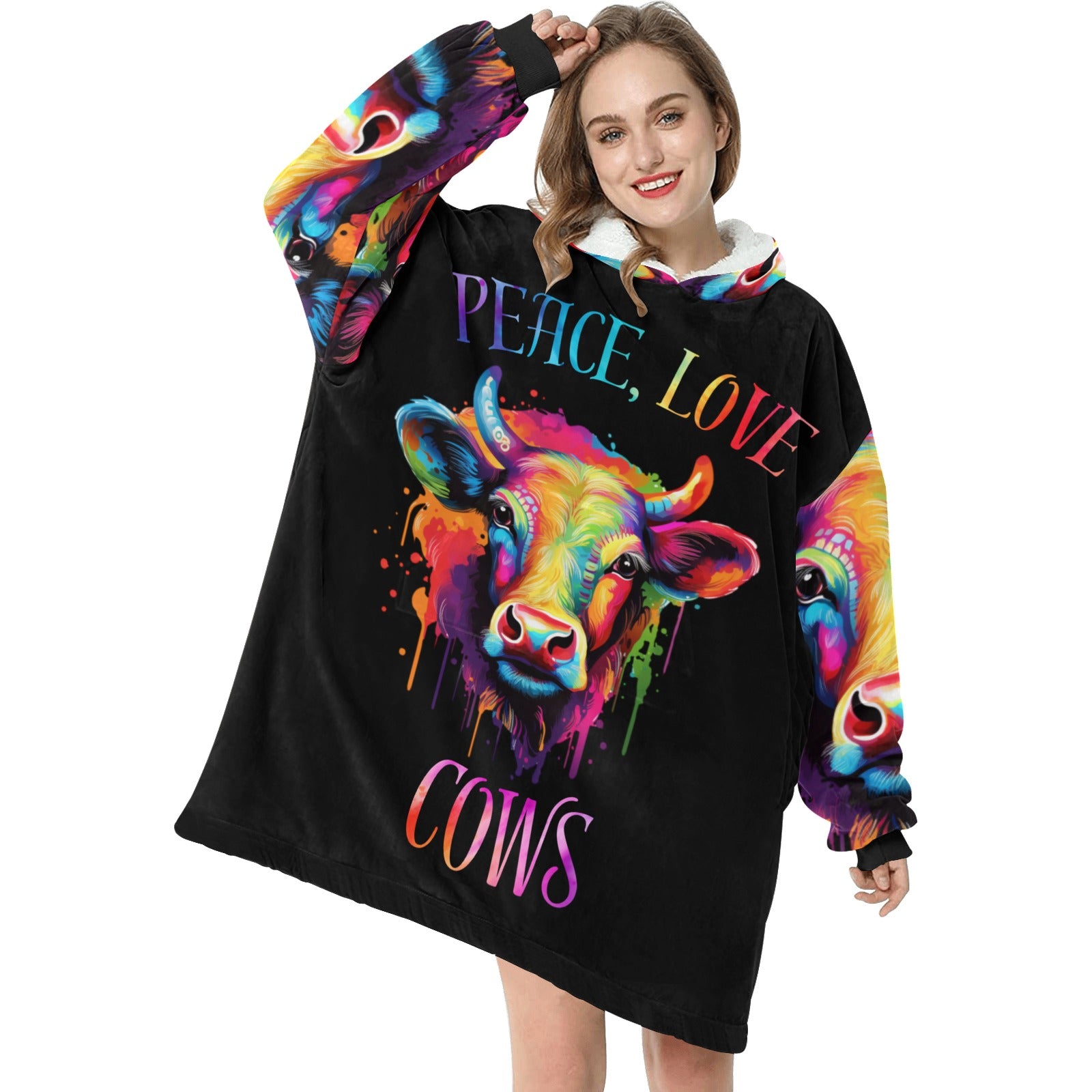 Peace, Love Cows Blanket Hoodie for Women - Cranberry Lake Design Co.  #