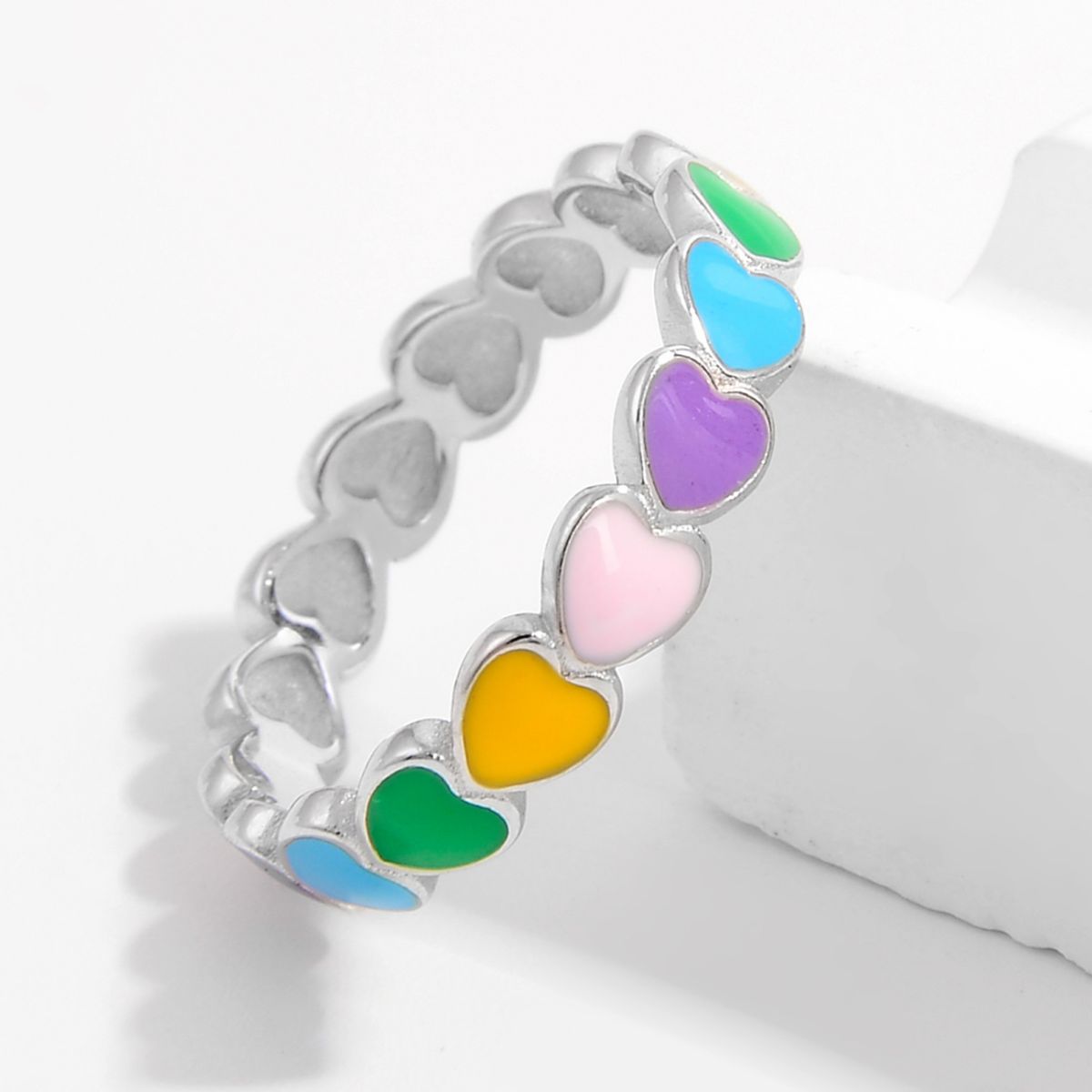 Rainbow Heart Ring (Women & Teens) - 925 Sterling Silver - Cute & Colorful!