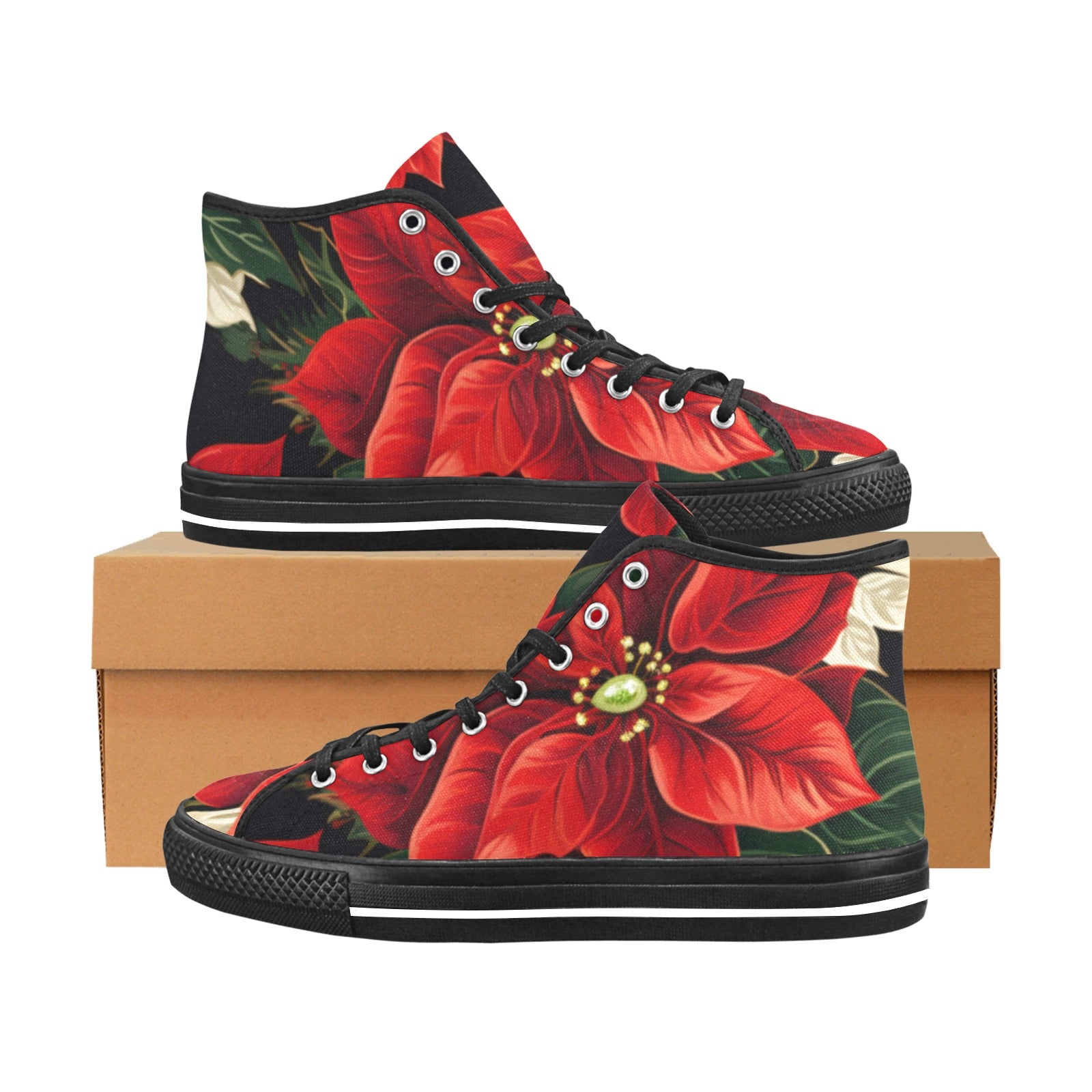 Cranberry Lake Designs Poinsettia Vancouver High Top Canvas Women's Shoes - Cranberry Lake Design Co.  #