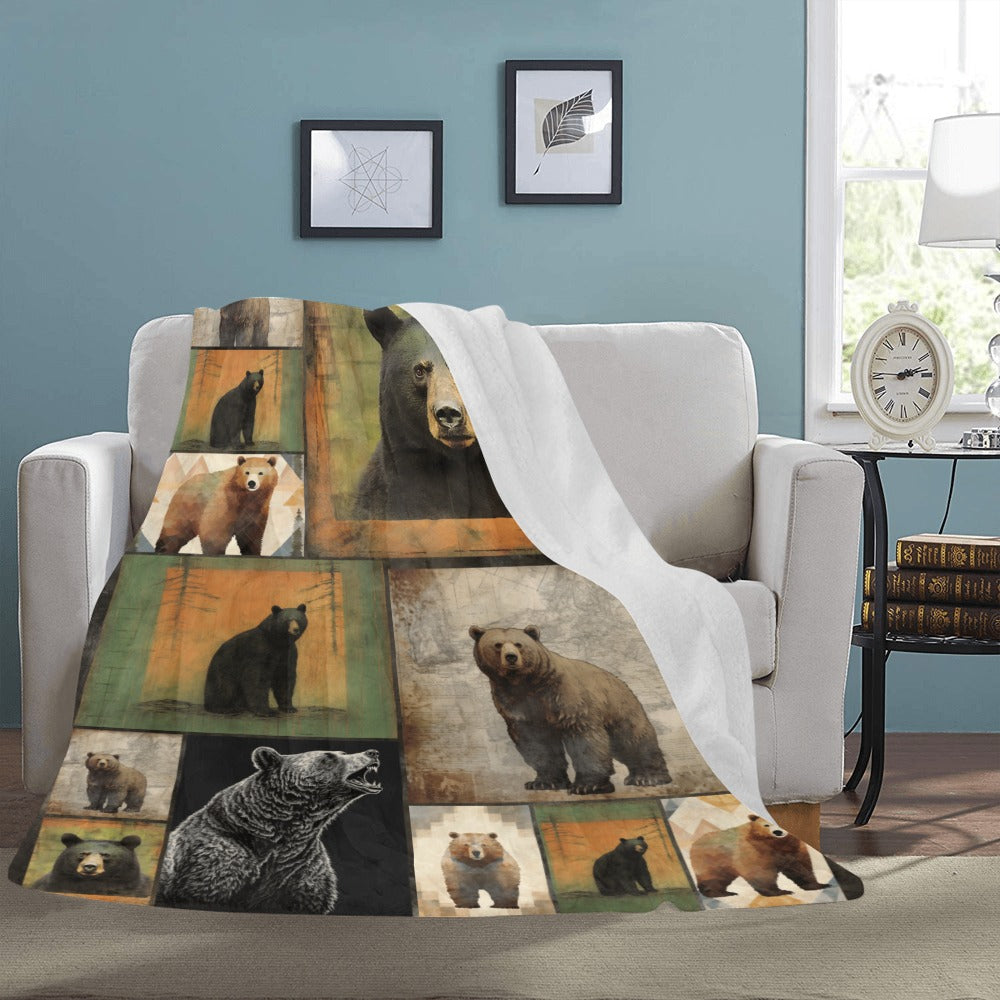 Cranberry Lake Designs Rustic Bear Collage Ultra-Soft Micro Fleece Blanket 60" x 80"