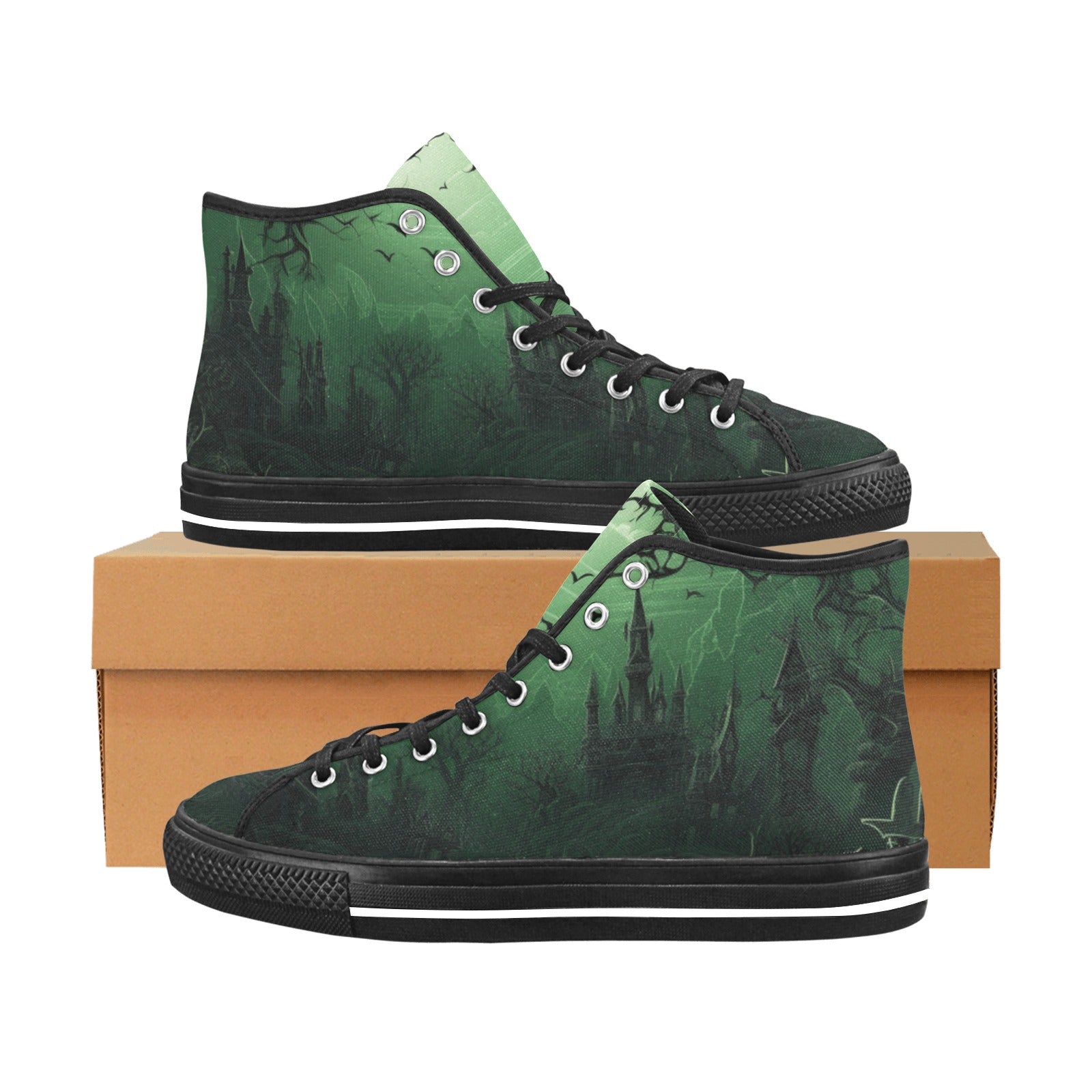 Halloween Pattern Black Green Vancouver High Top Canvas Women's Shoes - Cranberry Lake Design Co.  #