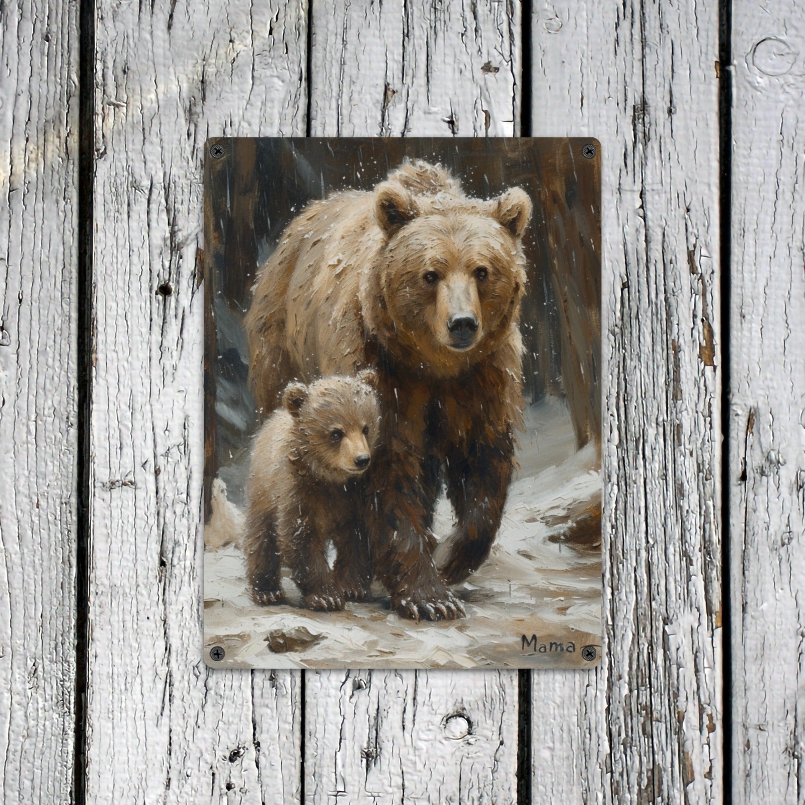 Mama Bear and Cubs Rustic Metal Tin Sign - 12x16 Inch - Cranberry Lake Design Co.  #