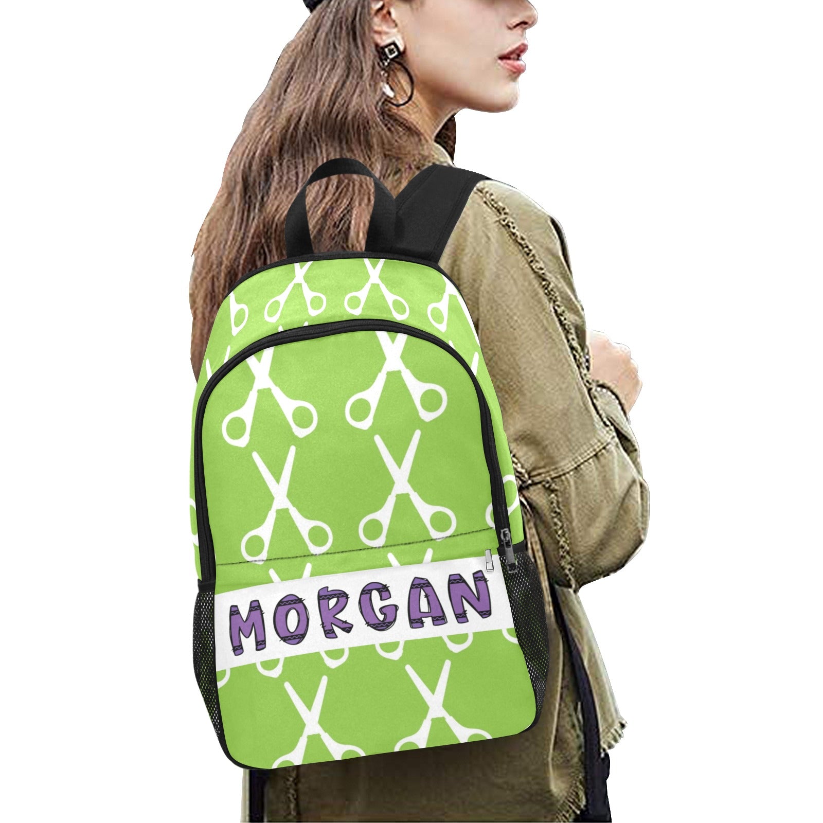 Snip and Learn: Green and White Scissor Crayon Backpack - Cranberry Lake Design Co.  #