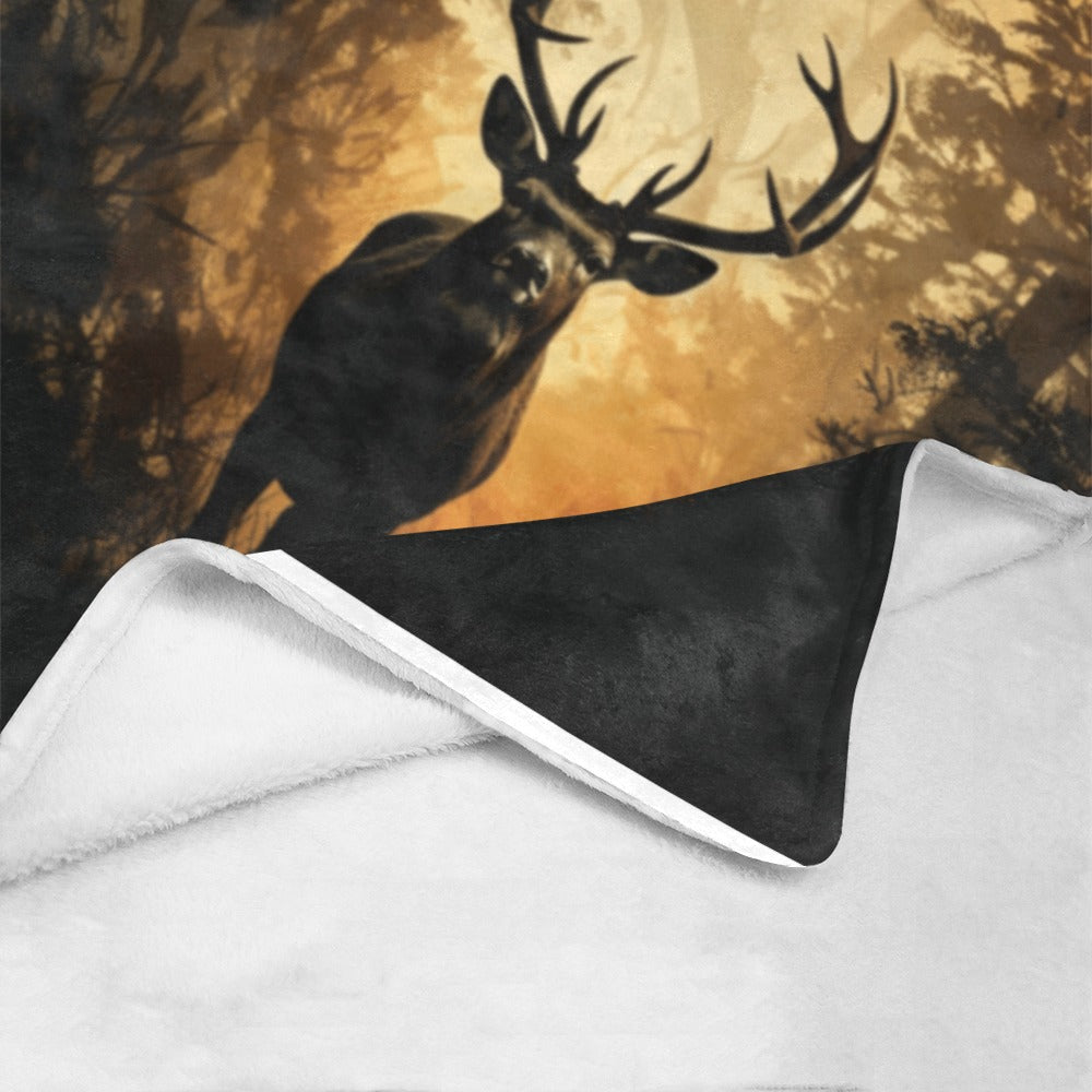 Rustic Deer Buck in The Woods Hunter Gift Cranberry Lake Designs Ultra-Soft Micro Fleece Blanket 60" x 80"