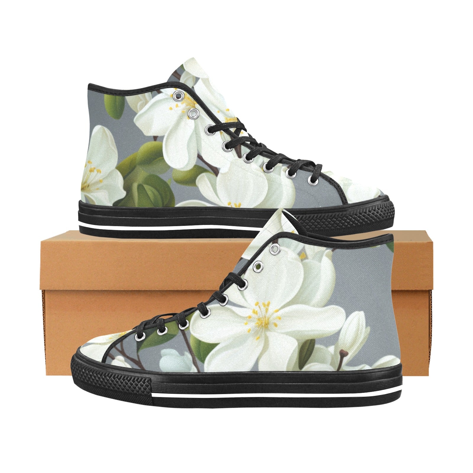 White Floral Elegance Canvas High Tops - Cranberry Lake Design Co.  #