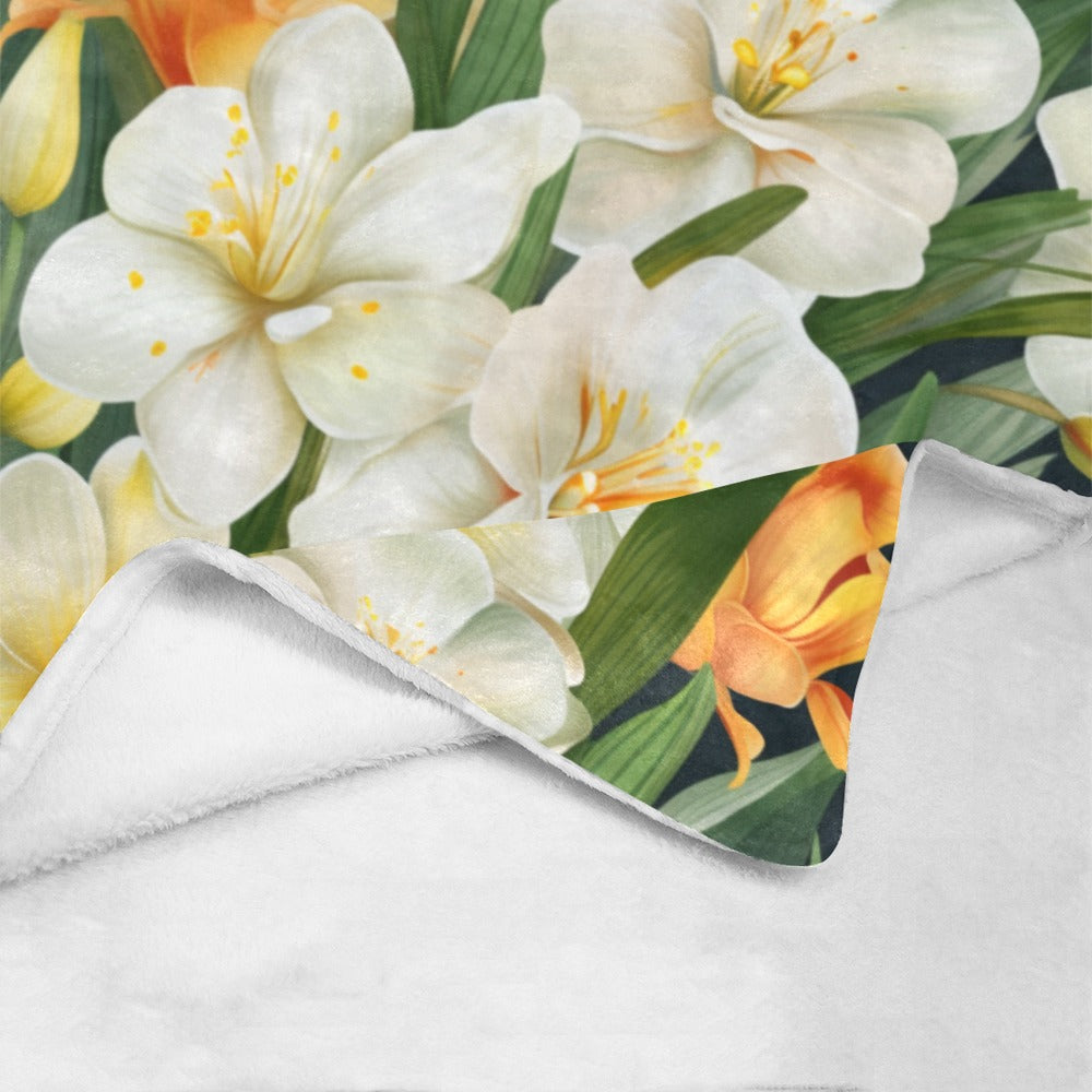 Elegant Freesia Flower Throw Blanket - Ultra-Soft 60x80 Fleece Blanket with White and Yellow Floral Design