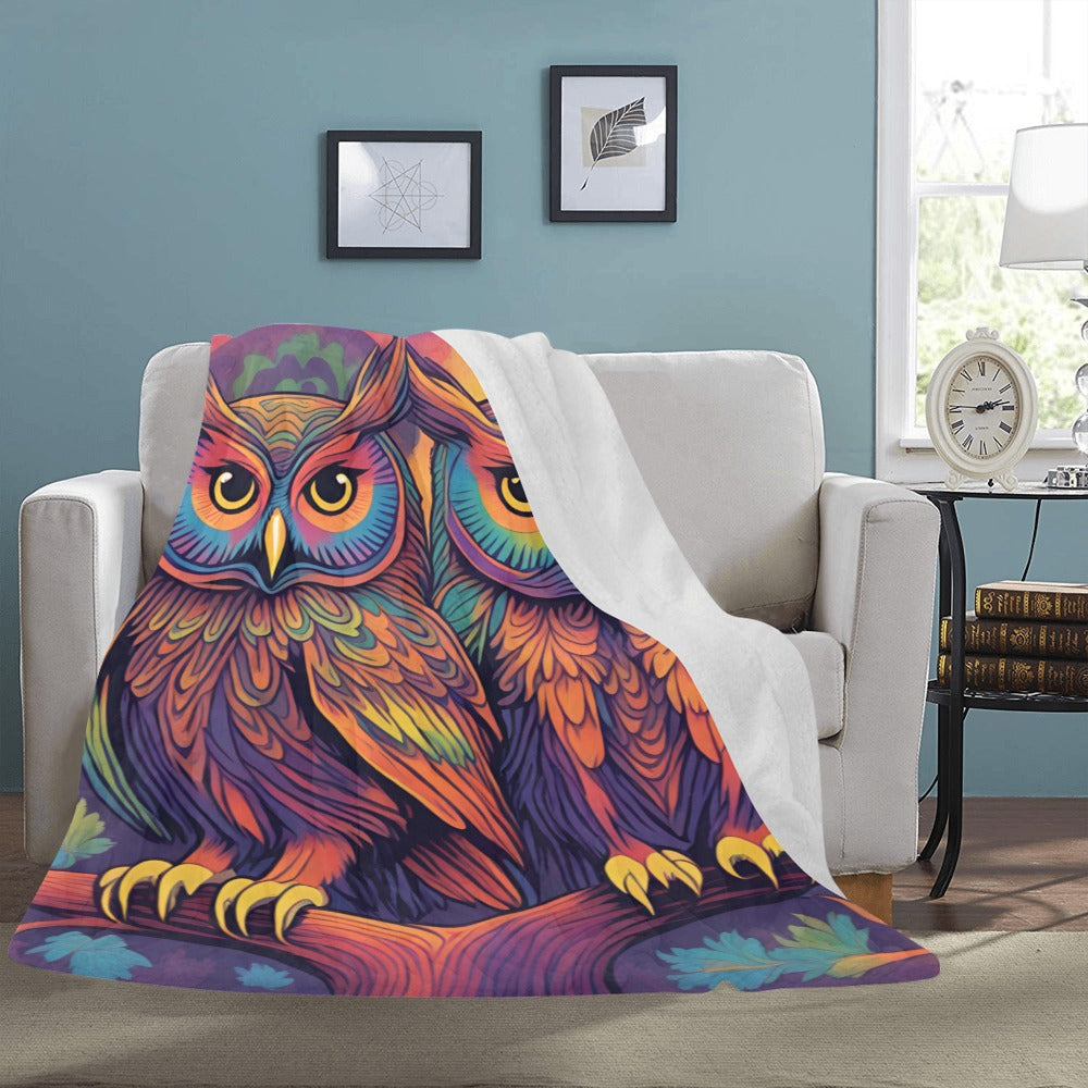 Bohemian Owl Tapestry Blanket - Colorful Psychedelic Bird Throw - 60x80