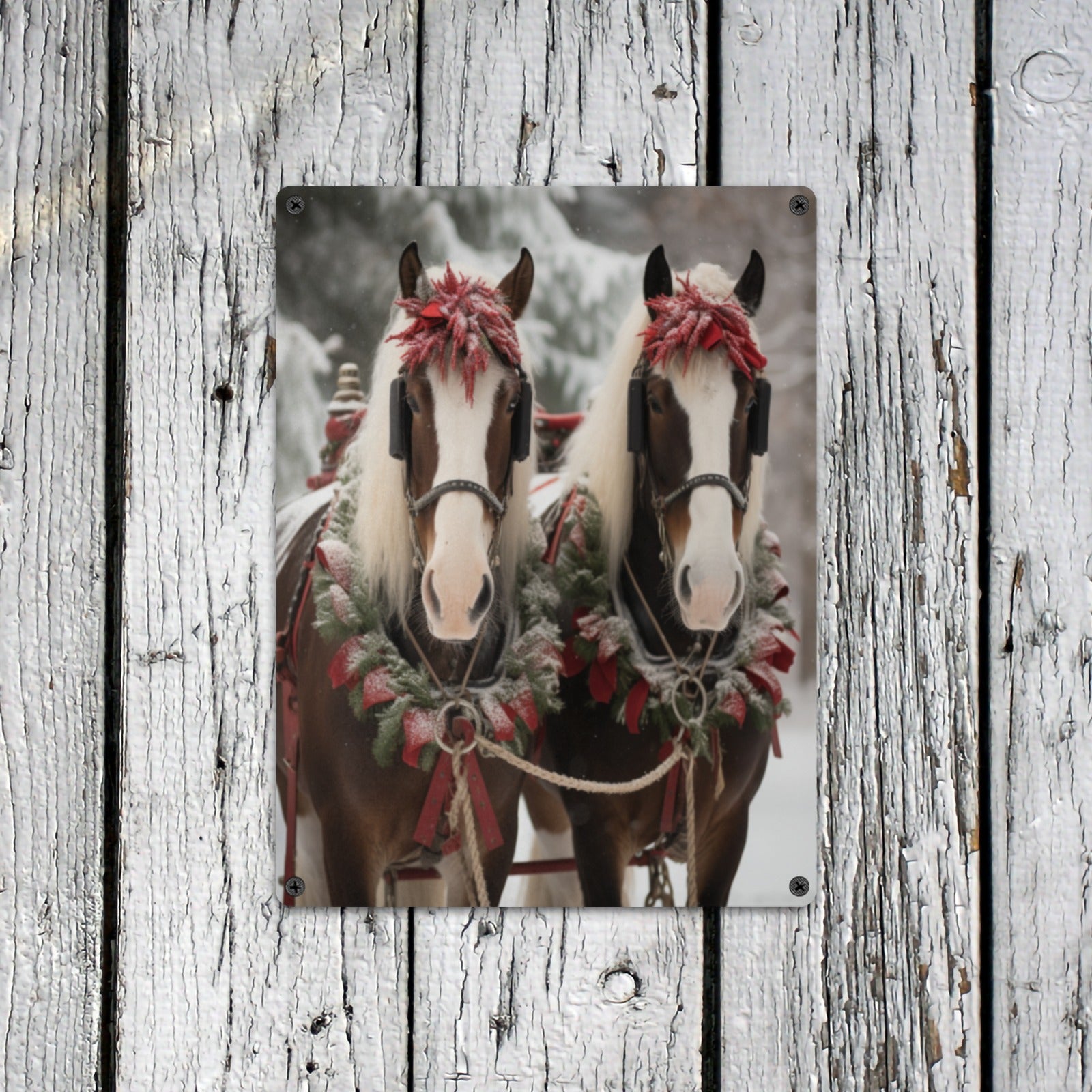 Christmas Horse Metal Sign | Festive Home Decor | 12"x16" Indoor/Outdoor Tin Sign