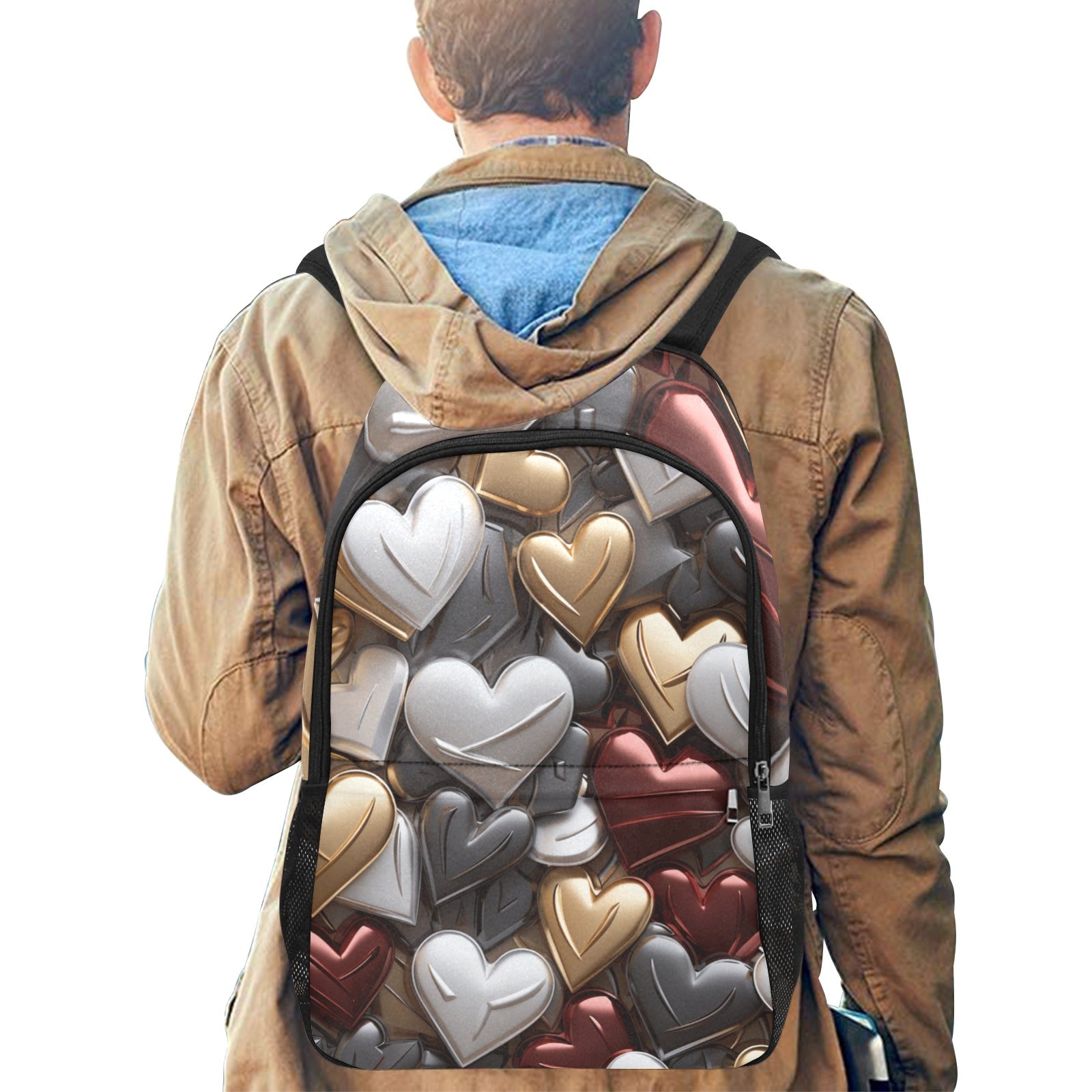 Stylish White, Gray, Gold, and Red Heart Backpack | Trendy Kids Bag - Cranberry Lake Design Co.  #