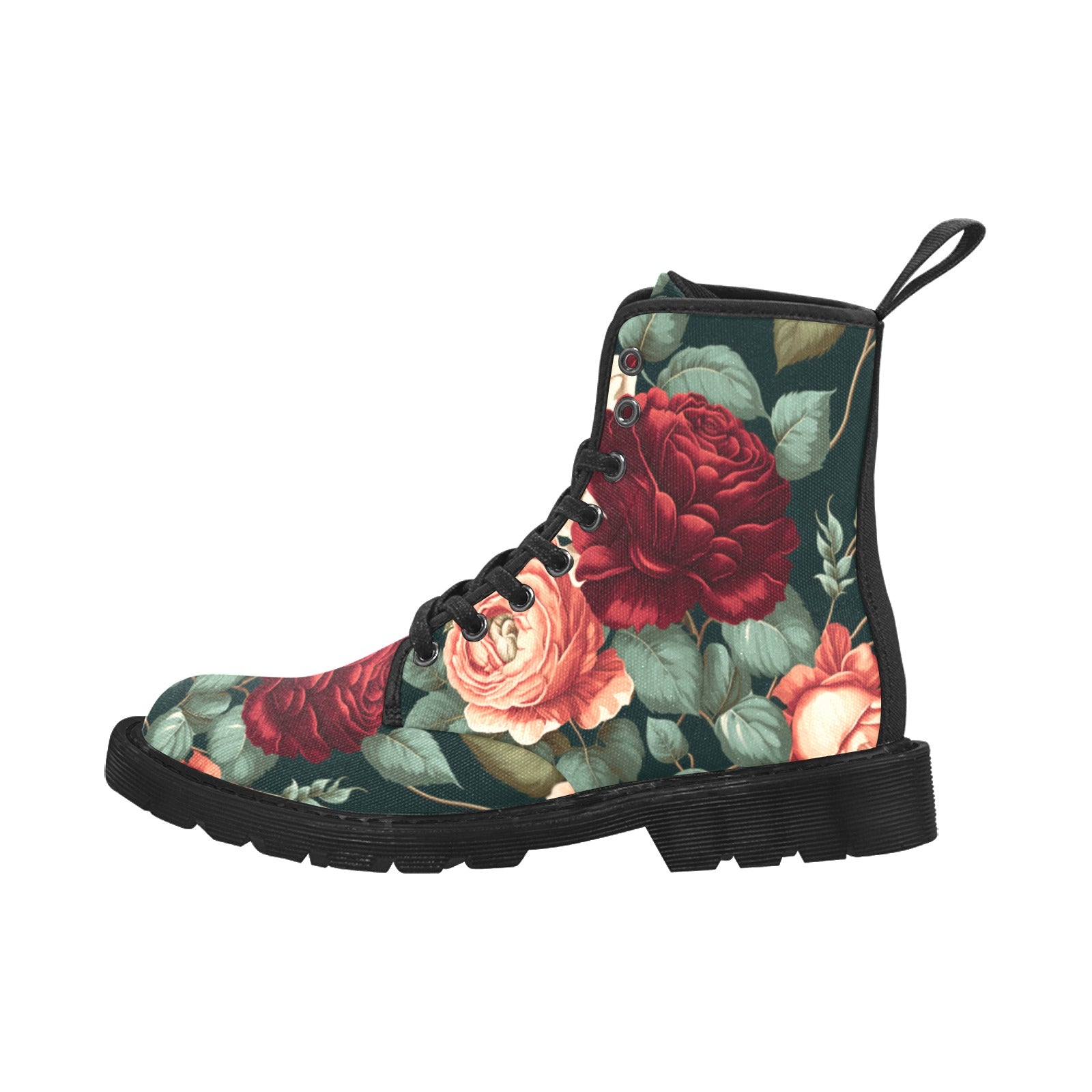 Rose Flower Floral Pattern Women's Lace Up Canvas Boots - Cranberry Lake Design Co.  #