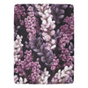 Twin Size Fleece Blanket with Rich Purple Floral Print on Dark Background