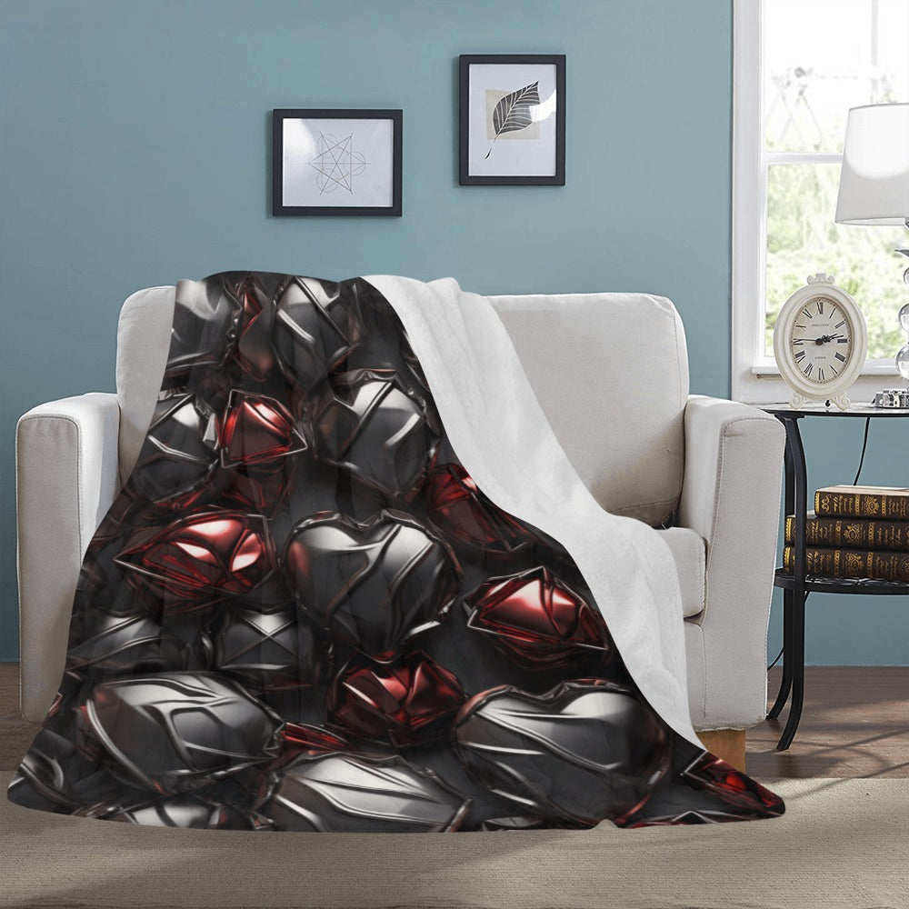 Black and Red Heart Ultra-Soft Micro Fleece Blanket