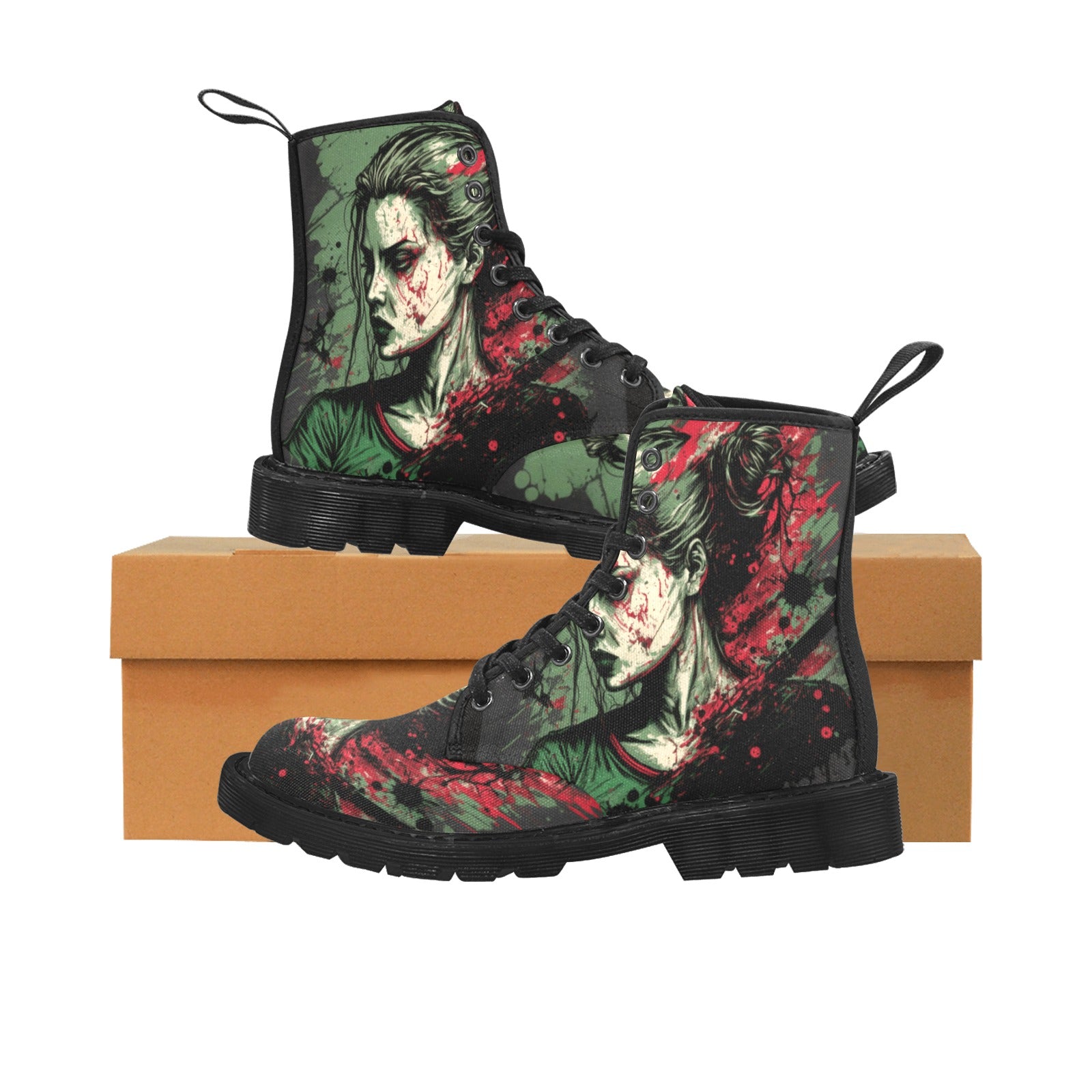 Zombie Woman Graphic Women's Lace Up Canvas Boots - Cranberry Lake Design Co.  #