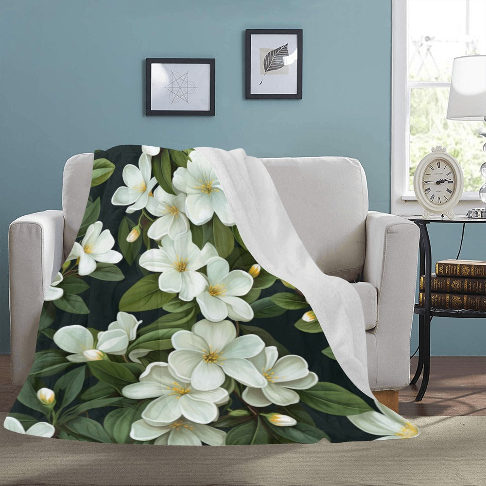 White Magnolia Fleece Blanket | Ultra-Soft Micro Fleece | Floral Throw Blanket | 60x80 | Ships from USA