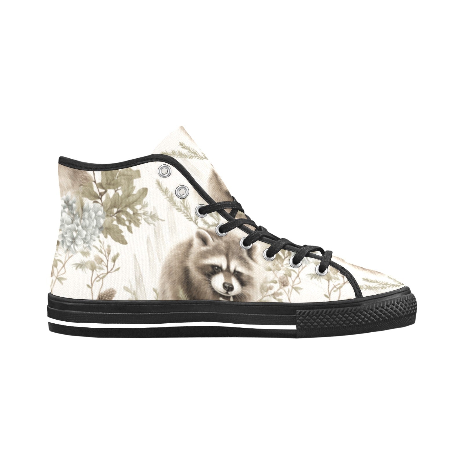 Cranberry Lake Designs Floral Raccoons High Top Canvas Women's Shoes - Cranberry Lake Design Co.  #