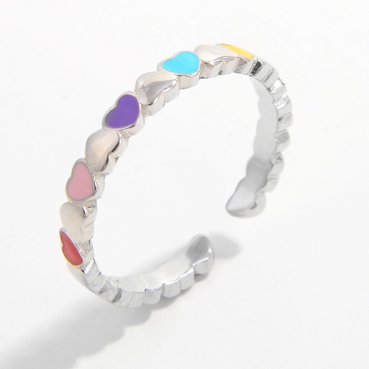 Rainbow Heart Ring (Women & Teens) - 925 Sterling Silver - Cute & Colorful!