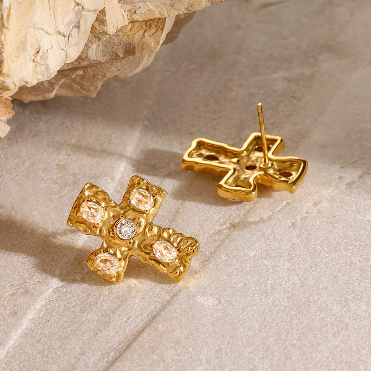 18K Gold-Plated Zircon Cross Earrings