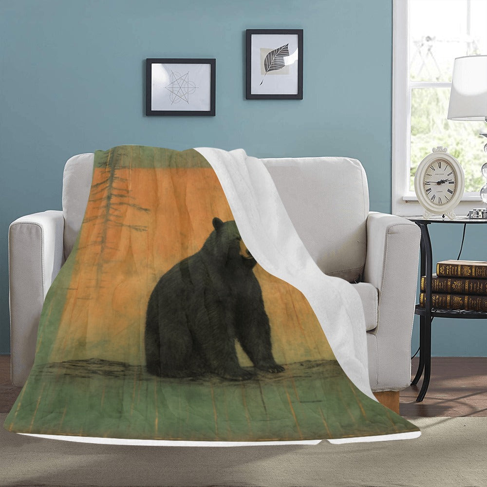 Rustic Black Bear Fleece Blanket - Cozy Cabin Decor, 60x80 Woodland Design