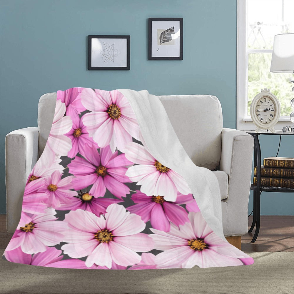 Pink Cosmos Fleece Blanket | Floral Throw Blanket | Ultra-Soft Micro Fleece | Cozy Blanket | 60x80 | Made in USA