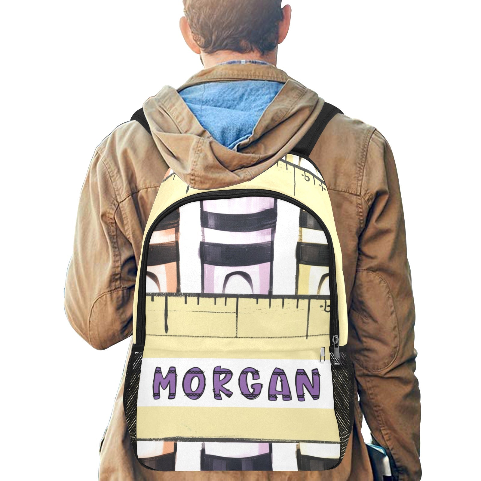 Crayon Custom Name Backpack All-Over Print Unisex Casual Backpack with Side Mesh Pockets (Model 1659) - Cranberry Lake Design Co.  #