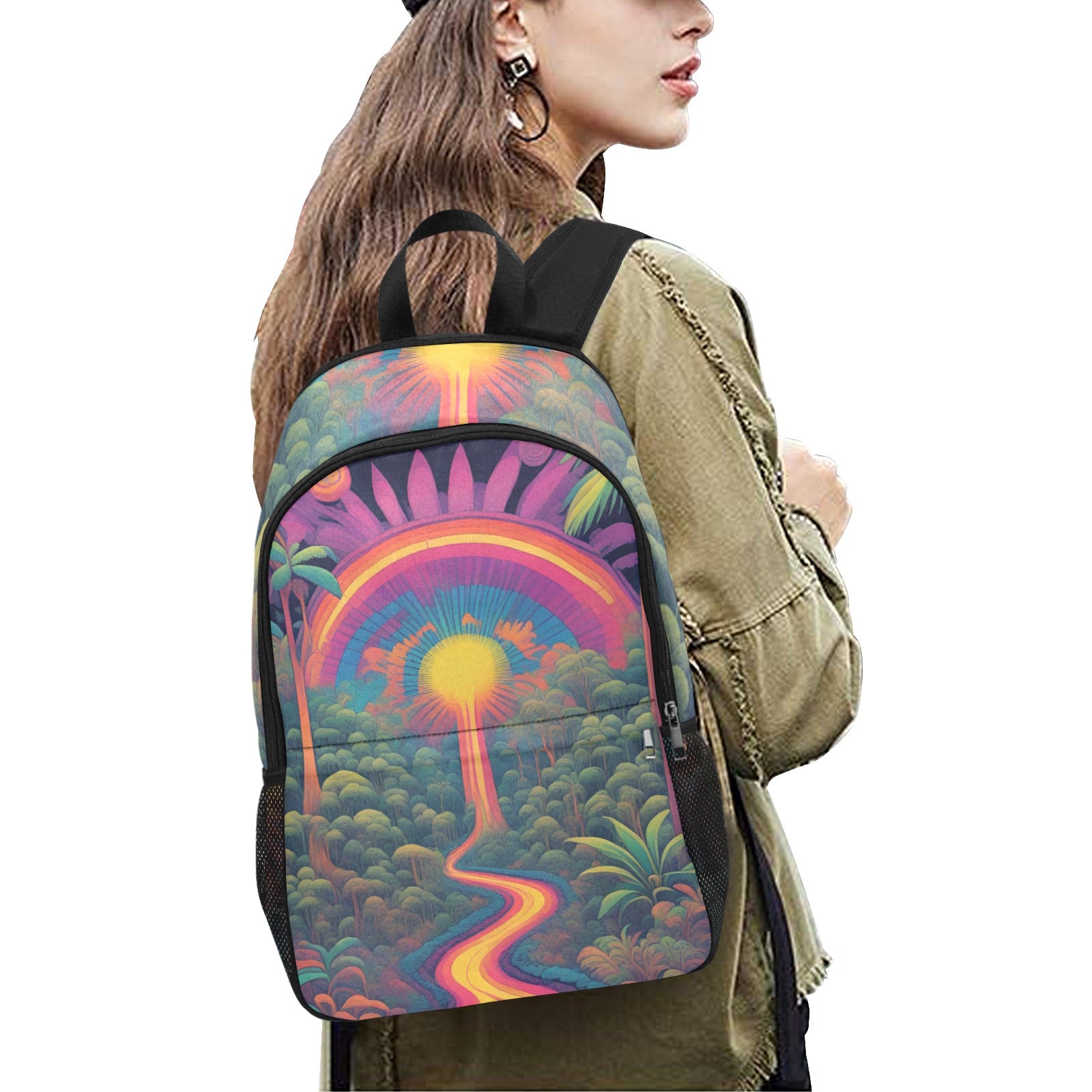 Enchanted Forest Sunset: Psychedelic Hippie Backpack - Cranberry Lake Design Co.  #