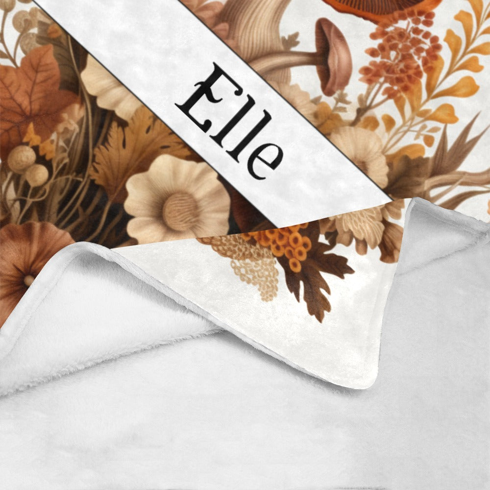 Autumn Mushroom Blanket - Personalized Name Fall Throw - Soft Plush - 60x80