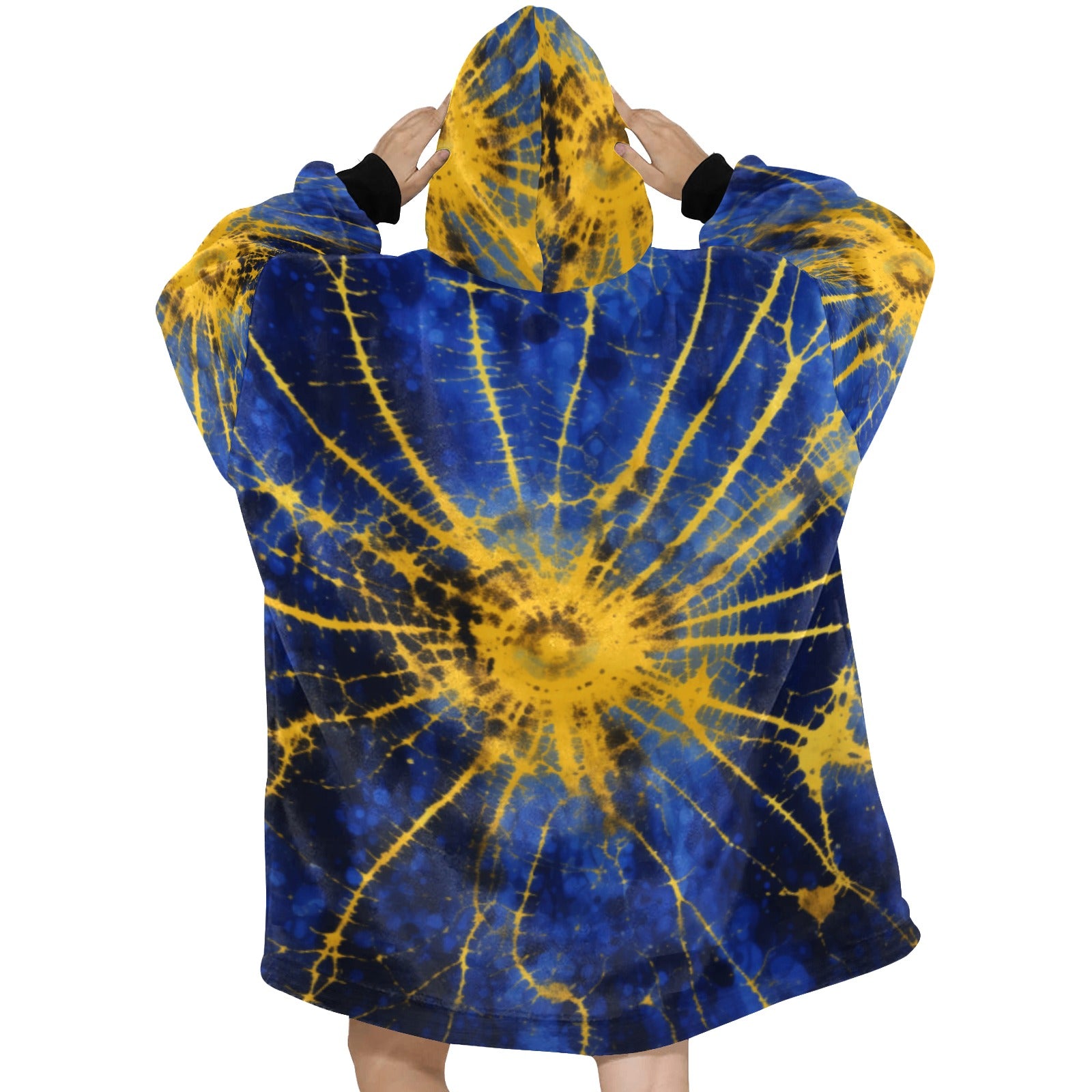 Blue and Gold Tie Dye Blanket Hoodie for Women - Cranberry Lake Design Co.  #