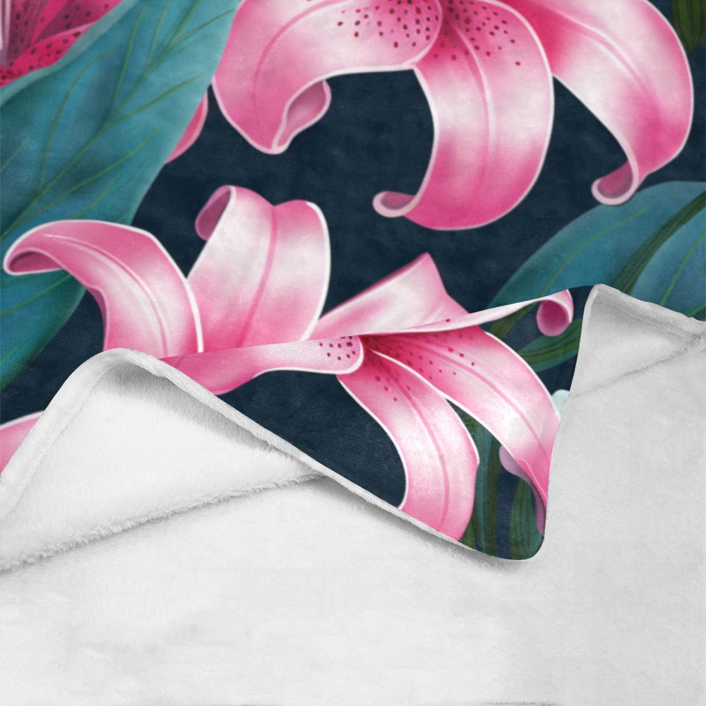 Pink Lily Blanket | Floral Fleece Blanket | Ultra-Soft Micro Fleece | Cozy Throw Blanket | 60x80