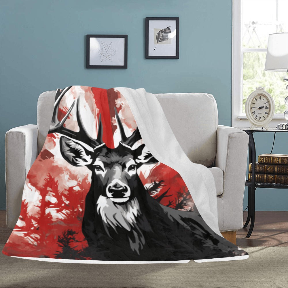 Bold Deer Antler Fleece Throw Blanket - 60x80, Cozy Wildlife Forest Scene